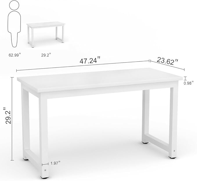 Tribesigns Modern Simple Computer Desk, 47 inch Office Desk Computer Table, Study Writing Study Desk for Home Office, White