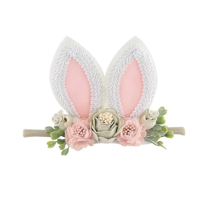 KIDOCHEESE Bunny Rose Ears Easter Headbands Baby Girls Flower Crown Spring Headbands (C)