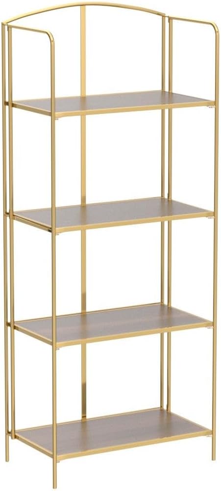 Crofy No Assembly Folding Bookshelf for Living Room, 4 Tier Gold Collapsible Book Shelf for Home Office, Portable Bookcase Storage Organizer