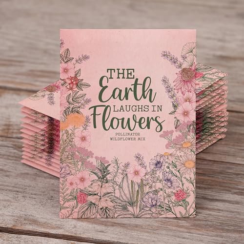 Bentley Seed Co. | The Earth Laughs in Flowers | Beautiful Illustrated Flower Design Art and Quote | Environmental Favor | Pollinator Wildflower Mix Seed Packets | Eco-Friendly Hand Out Gift | 25 Pack