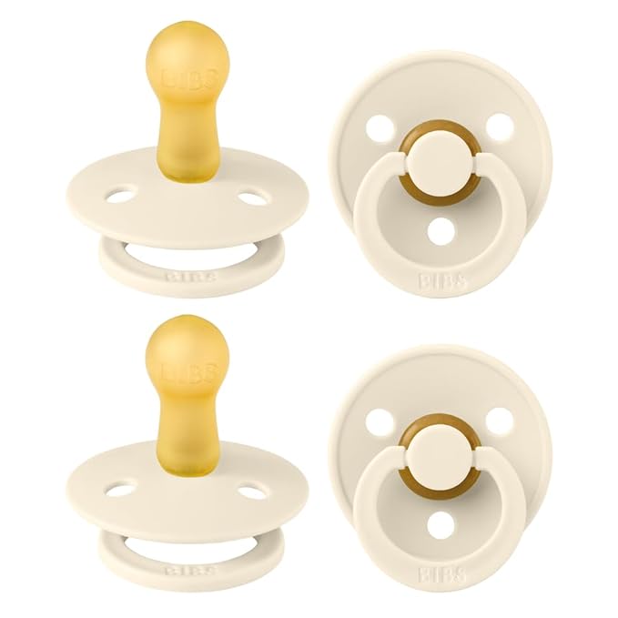 BIBS Pacifiers - Colour 4-Pack | BPA Free Baby Pacifier | Round Nipple Binkies | Natural Rubber Latex Soother | Made in Denmark | Size 6-18 Months | Ivory