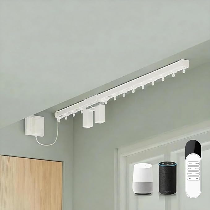 ZigBee 3.0 Dual Motor Smart Curtain Track System, Ripple Fold Electric Drapery Rods, Independent Left Right Control Day Night Curtains, 1.2N.m Mini Automatic Opener (3 meters (118.1 inches))