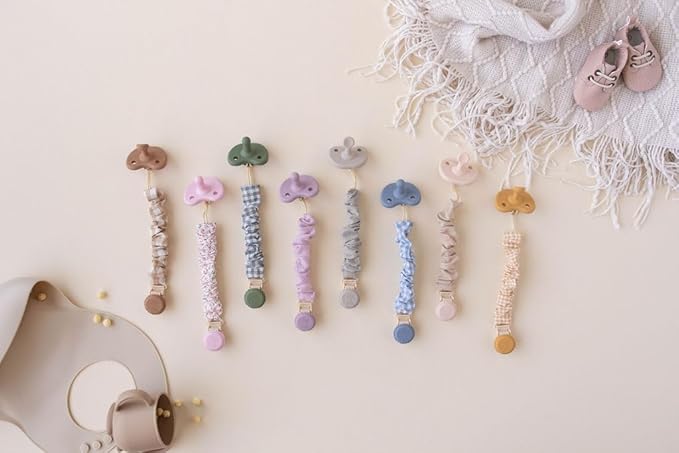 Muslin Cotton - Metal-Free Pacifier Clips, Lightweight and Secure Pacifier Holder for Babies (Mauve Muse) - Mila & Lulu