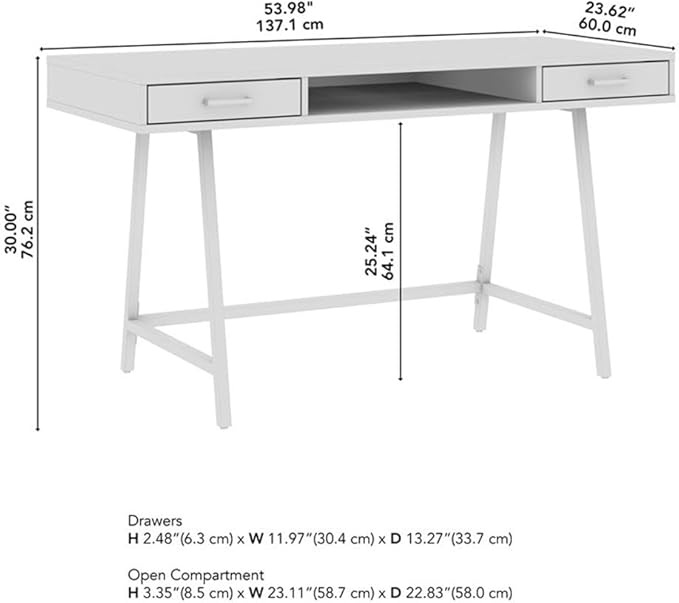Bush Furniture Steele 54W Writing Desk in Pure White Oak | Computer Table for Home Office Workspace