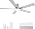 SNJ 60 Inch Brushed Nickel Ceiling Fans with Lights and Remote,Flush Mount Low Profile 5 Blades Ceiling Fan,Dimmable Quiet Reversible DC Motor for,Living Room,Bedroom and Patio
