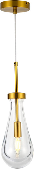 Raindrop Pendant Lights for Kitchen Island Dining Room, Handblown Teardrop Glass Kitchen Light Fixtures Luxury 1-Light Brushed Brass Pendant Lights Hanging Lamps for Bedroom Dining Table, Hallway