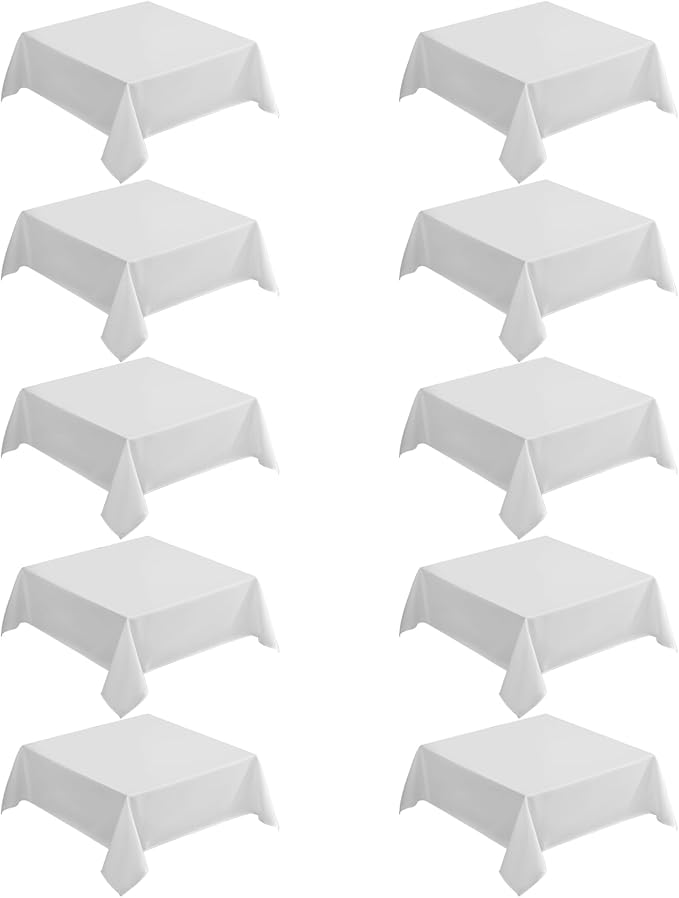 VidaFete Square Tablecloth 10 Pack52 x 52 Inch Tablecloths Stain Wrinkle Resistant Polyester Dining Table Cover for Kitchen Dinning Party Wedding Rectangular Tabletop Buffet Decoration(White)