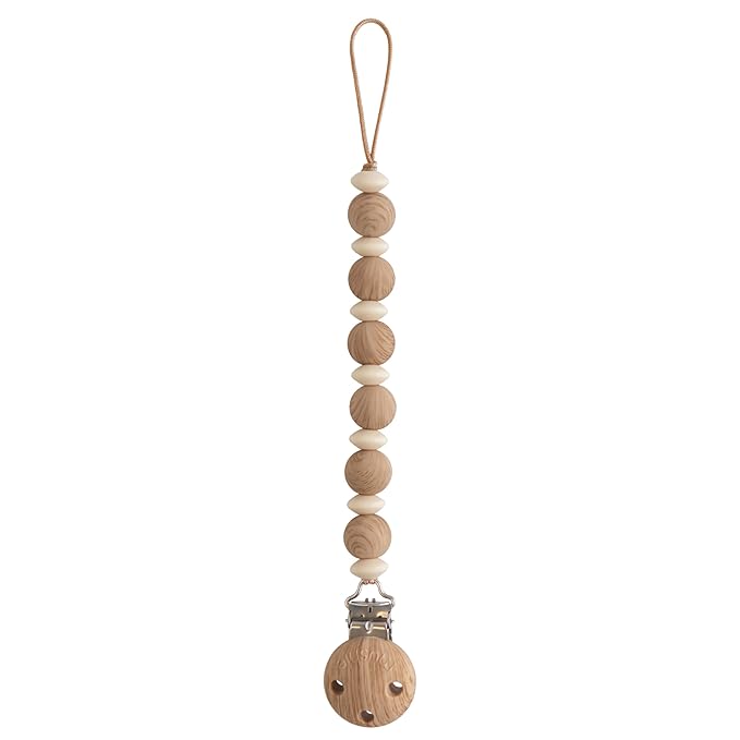 mushie 100% Silicone Baby Pacifier Clip BPA Free | Luna (Faux Wood)
