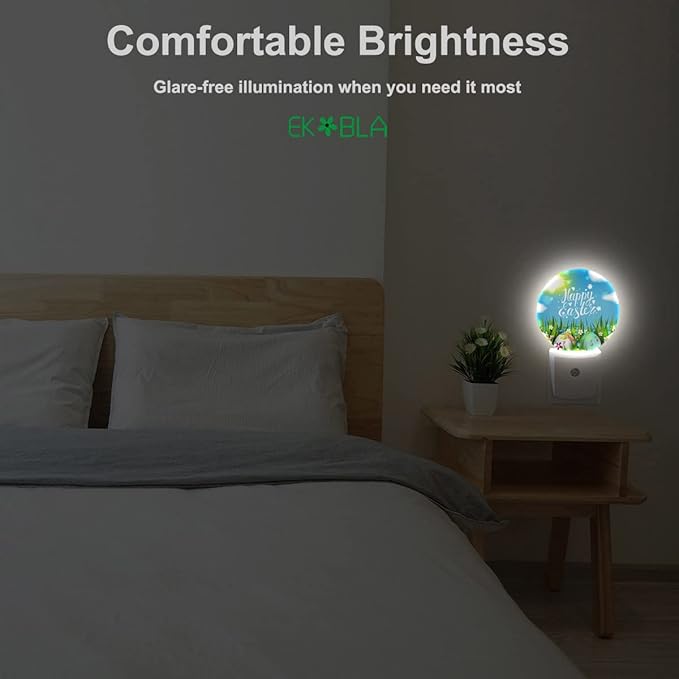 EKOBLA Easter Plug-in Night Light, Colorful Egg on Green Grass LED Nightlight with Auto Sensor for All Ages
