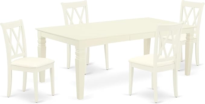 East West Furniture LGCL5-LWH-C 5 Piece Kitchen Table & Chairs Set Includes a Rectangle Dining Table with Butterfly Leaf and 4 Linen Fabric Dining Room Chairs, 42x84 Inch, Linen White