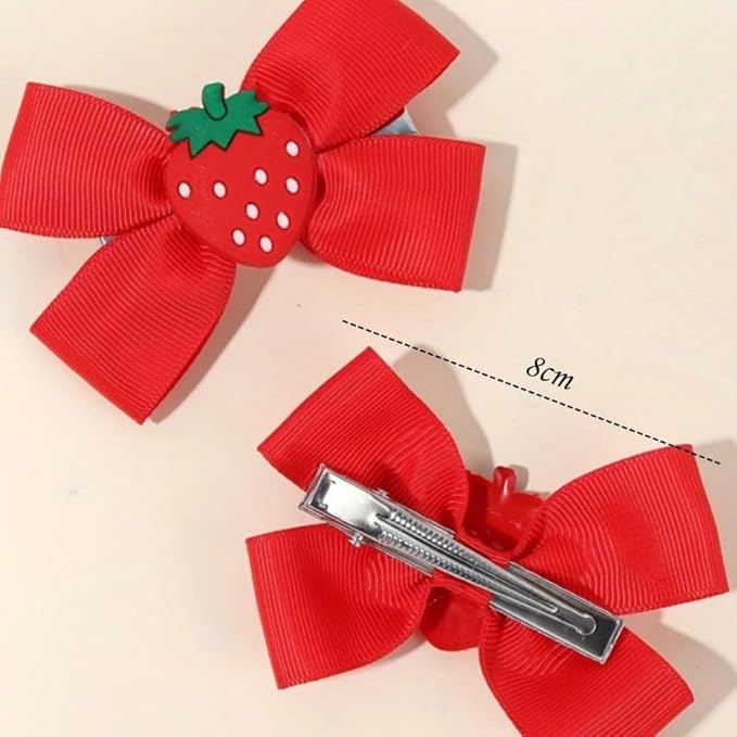 Strawberry Snap Clips Baby Girls Fruit Hair Bow Clips Strawberry Hair Ring Tie BBW24 (Set-C)