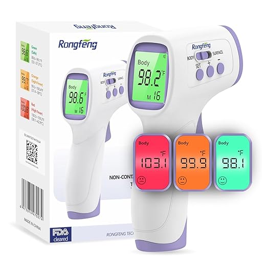 No-Touch Forehead Thermometer for Adults and Kids, Digital Thermometers with Fever Alarm, 3 Backlit and 32 Memories Fast Accurate Results, Easy for All Ages, Basal Thermometer