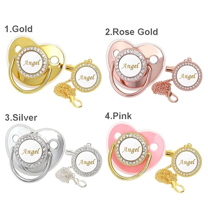 Personalized Pacifier and Pacifier Clip with Name,Bling Pacifier Clip Set with Multiple Patterns Glitter Crystal Luxurious Ideal Gift for Boy Girl Baby Shower Photography Newborns (Pink)