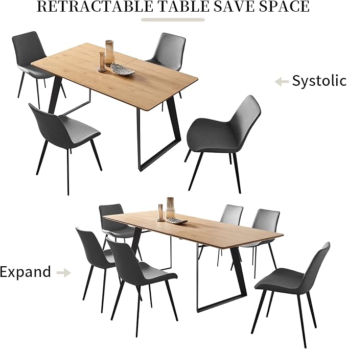 ZckyCine 63"-79" Expandable Dining Table Set for 8, Wood Table & 8 Grey Chairs, Extendable Kitchen Dining Table Set for Kitchen & Dining Room, Modern Oak & Grey