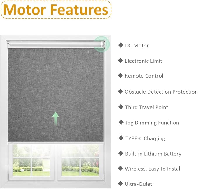 Remote Control Motorized Roller Shade Kit for 1.5" Tube (38mm) | Rechargeable Electric Blind Motor | Wireless DIY Retrofit Driver | Quiet RF433 | High Torque & Long Battery Life (1.1 N.m Torque)