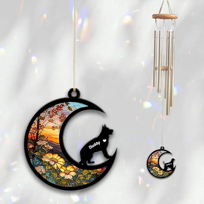 German Shepherd Sun Catcher Wind Chime, Custom Sunflower Suncatcher Dog Memorial Wind Chime, Dog Loss Gift, Dog Sympathy Gift, Pet Loss Suncatcher, Outdoor Garden Decor
