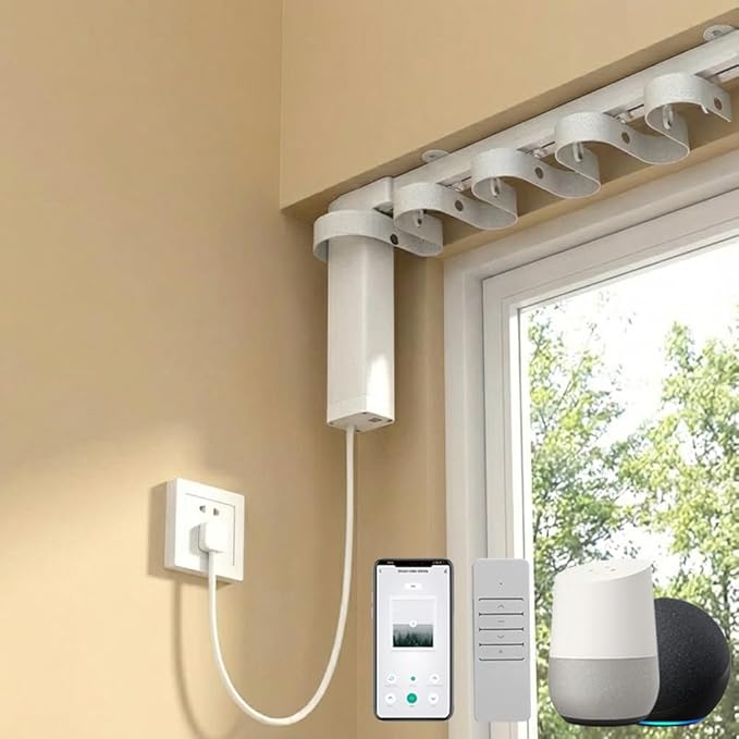 ZigBee 3.0 Smart Curtain Motor with Ripple Fold Track, Mini Silent Electric Drapery System, 1.2N.m App Voice Control Compatible with Alexa & Google Home (2 meters (78.7 inches))