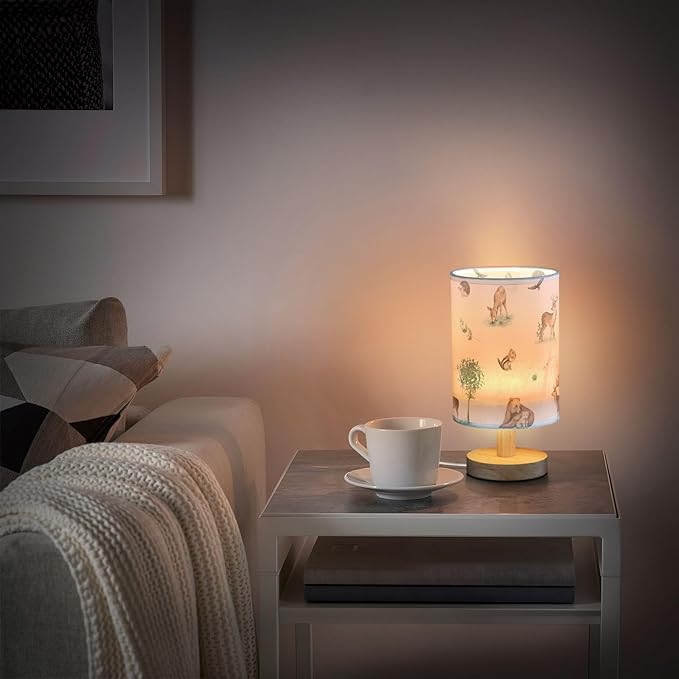 Bedside Table Lamp Woodland Animals Nightstand Lamp with Wood Forest Deer Bear Chipmunk Hedgehog Desk Lamps for Bedroom Living Room Nursery Office Home Decor