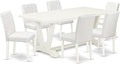 East West Furniture V027AB264-7 7 Piece Dining Room Furniture Set Consist of a Rectangle Dining Table with V-Legs and 6 White Faux Leather Upholstered Chairs, 40x72 Inch, Multi-Color