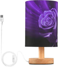 Table Lamp Magic Purple Rose Flower Neon Glare Floral Nightstand Lamp with Wood Base Fabric Lamp Shade Bedside Desk Lamp for Living Room Bedroom Kids Room Office