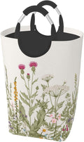 Vintage Floral Plants Laundry Basket Wild Flowers Herbs Foldable Collapsible
