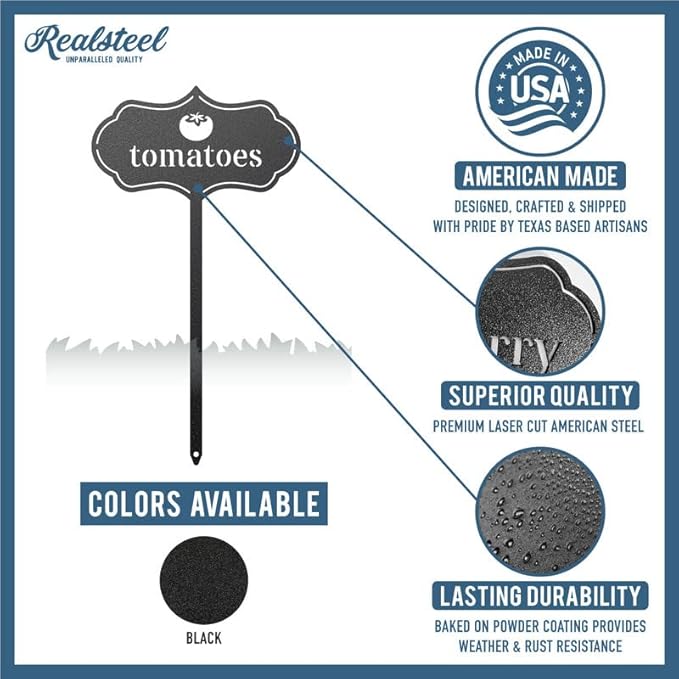 RealSteel - Seed & Plant Markers - Indoor/Outdoor Herb Garden Stakes - Elegant Fruit/Vegetable Seed Labels - Durable Plant Tags for Pots - Classy Design for Farmhouse/Greenhouse (Herbs)