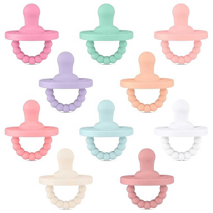 Ryan & Rose Cutie PAT Pacifier Teether 10 Pack Assorted Colors (Collins (Girl), Flat)