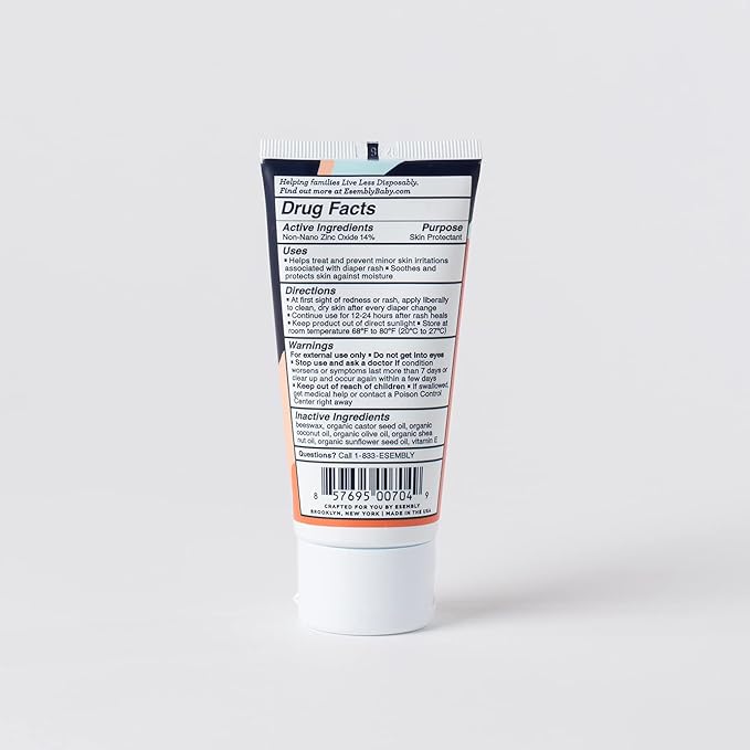 Esembly Rash Relief Cream, Organic and Cloth Friendly Zinc Oxide Barrier Cream, Soothes and Heals Diaper Rash, Natural Aid for Baby Bottom Discomfort, 3oz