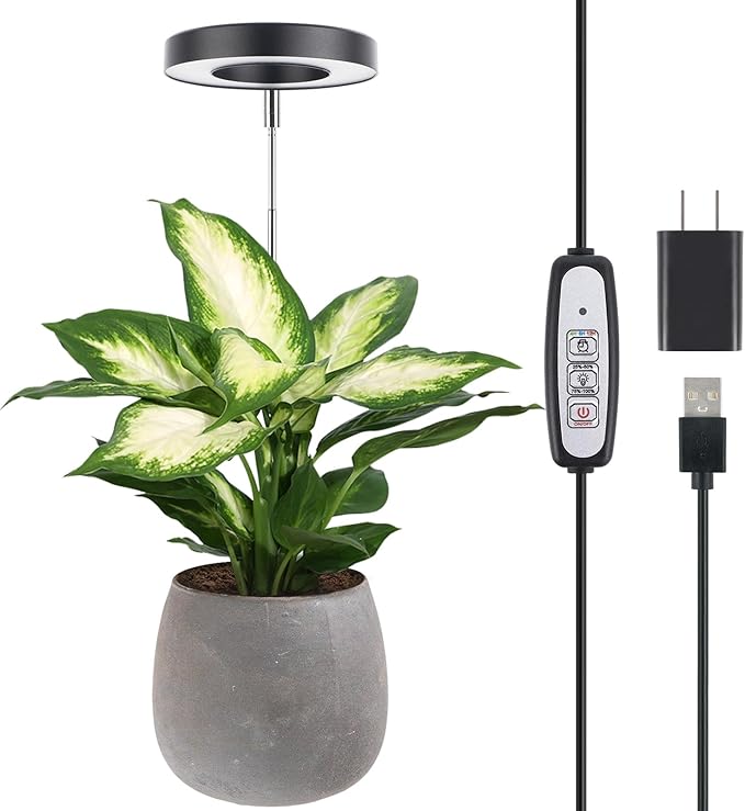 LORDEM Plant Grow Light, Full Spectrum LED Light for Indoor Plants, Auto On/Off Timer, 4 Dimmable Brightness, Black