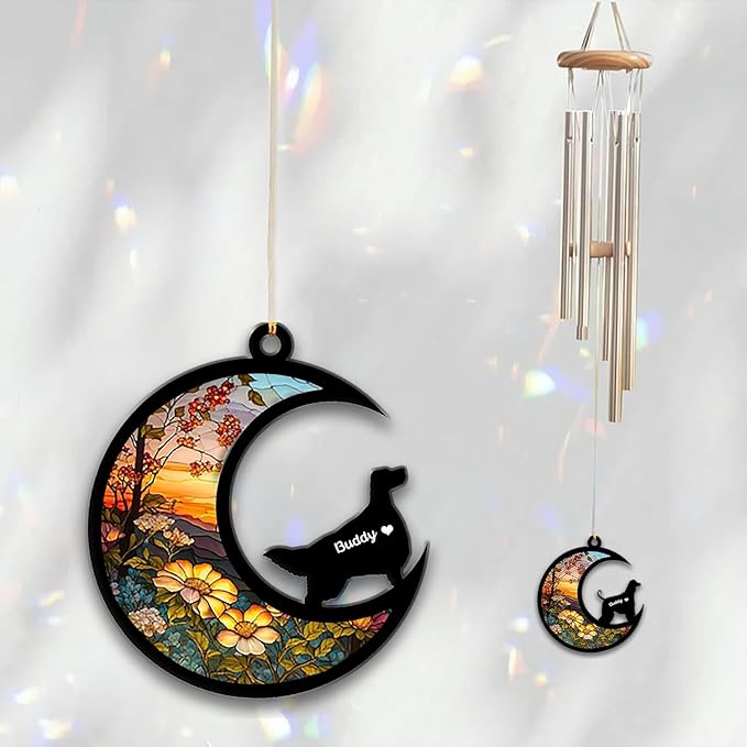 English Setter Sun Catcher Wind Chime, Custom Sunflower Suncatcher Dog Memorial Wind Chime, Dog Loss Gift, Dog Sympathy Gift, Pet Loss Suncatcher, Outdoor Garden Decor