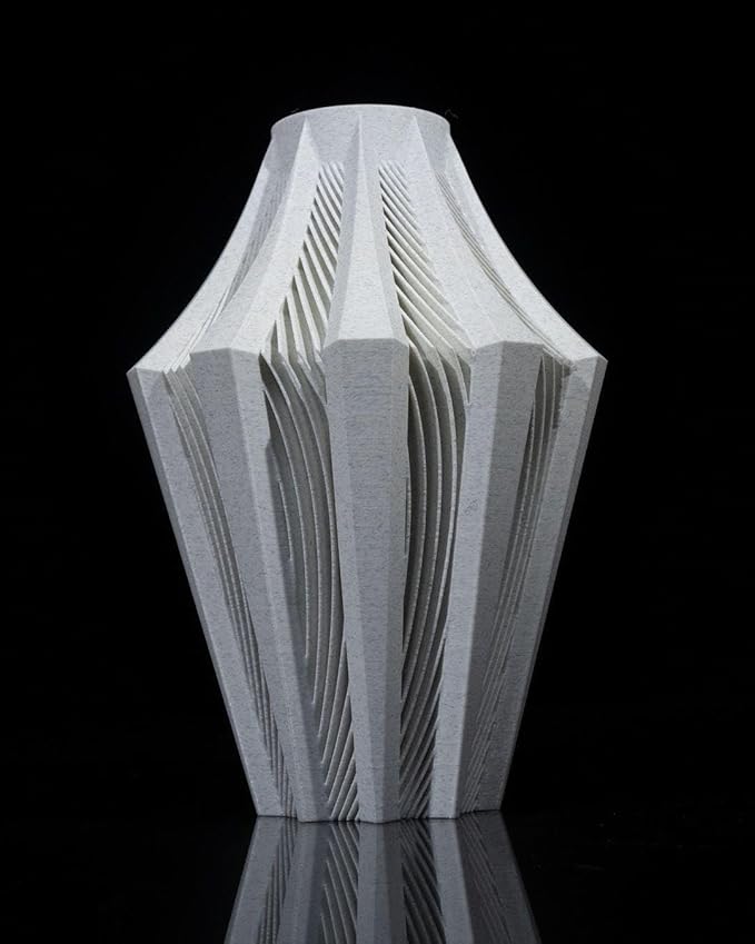 Aether Gray Vase – Modern Architectural Design | Eco-Friendly Home Decor (Primary color:Beige;)