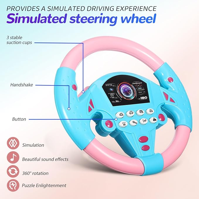 TOYANDONA 2pcs Steering Wheel Toys, Driving Wheel Toy Simulated Pretend Play Driving Toy Kids for Car Backseat