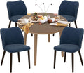 COLAMY 5-Piece Extendable Dining Table Set for 4, 36" Kitchen Round Wood Table with 4 Wooden Dining Room Chairs,Light Brown/Blue
