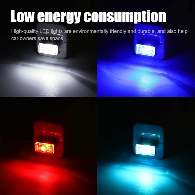 Ziciner 4 PCS USB LED Car Interior Atmosphere Lamp, Portable Mini LED Night Light, Plug-in USB Interface Trunk Ambient Lighting Kit, Car Accessories (White, Blue, Red, Ice Blue)