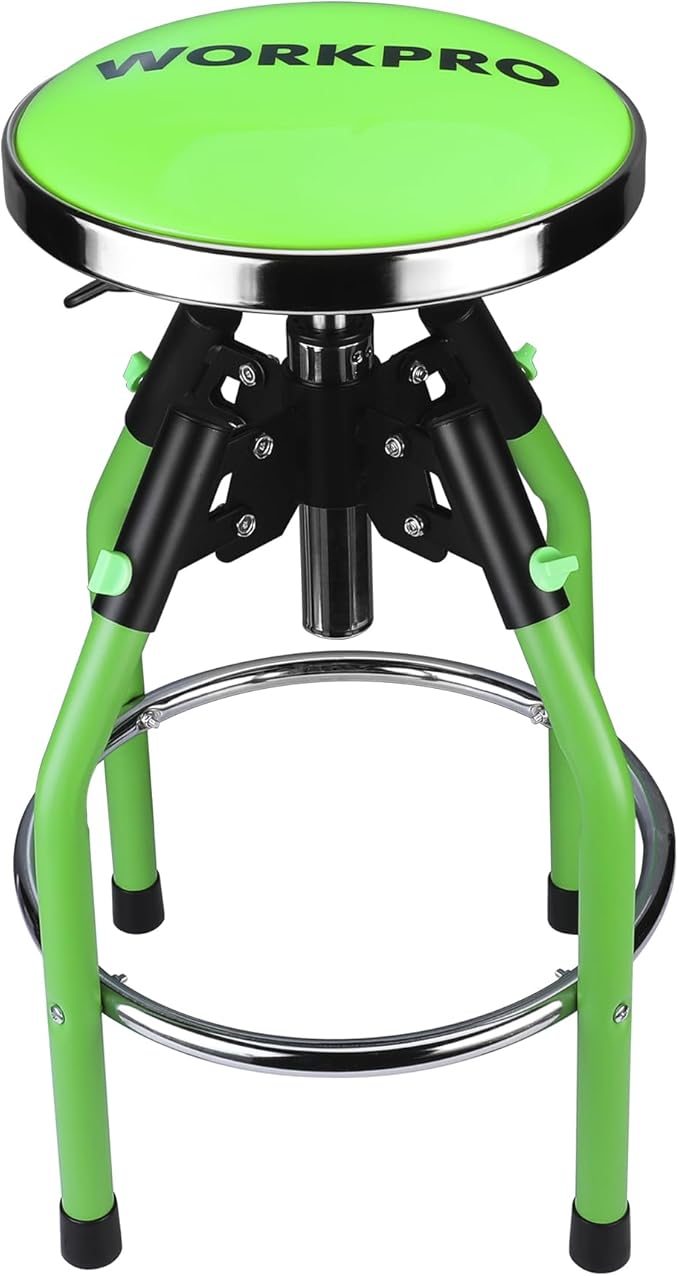 WORKPRO Garage Bar Stool, Heavy Duty Adjustable Hydraulic Shop Stool, 29in to 33. 86in, 330-Pound Capacity, Green