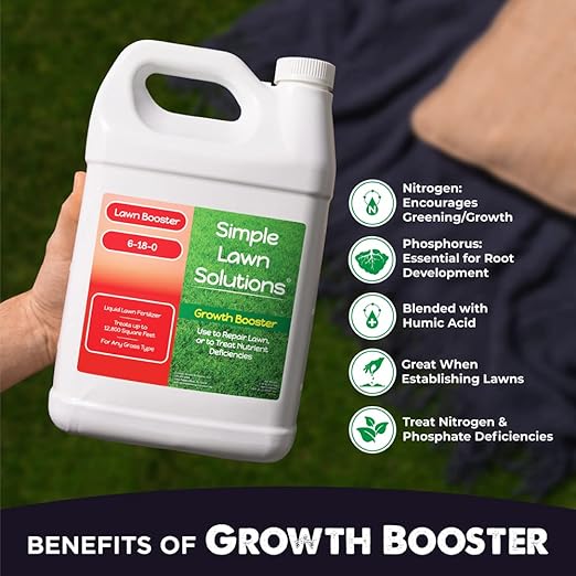 Extreme Grass Growth Lawn Booster- Liquid Spray Concentrated Starter Fertilizer with Humic - Any Grass Type- Simple Lawn Solutions (1 Gallon)