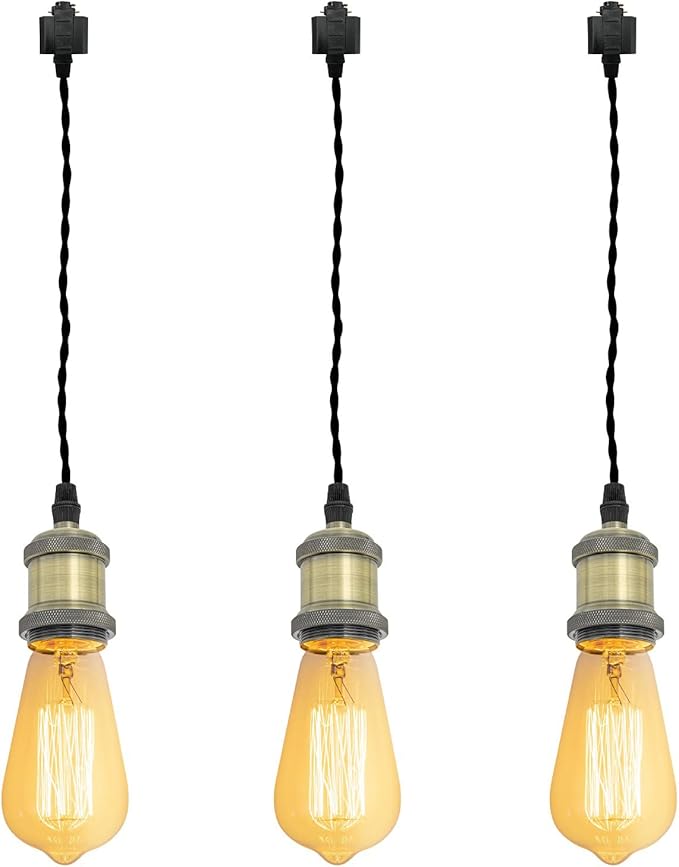 Kiven H-Type Wire Track LightPendants, 15.7 Inch Cord Length Black Weave Rope, Restaurant DecorativePendant Light Industrial Pendant Lamp 3 Pack,Bulb Not Included（Bronze）