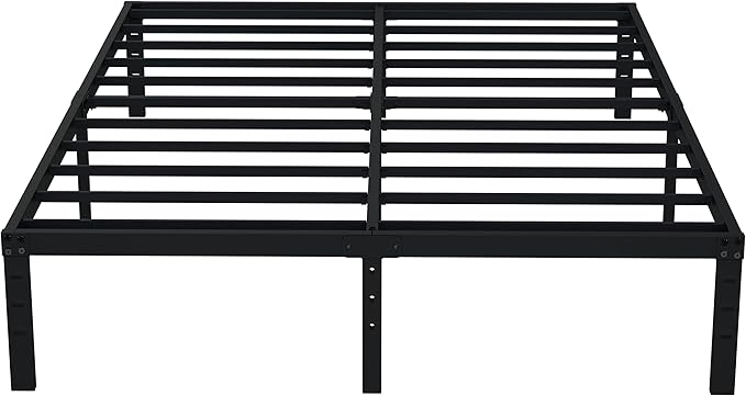 EMODA Queen Bed Frame No Box Spring Needed 14 Inch Heavy Duty Metal Platform BedFrame Queen Size with Steel Slats, Easy Assembly, Black