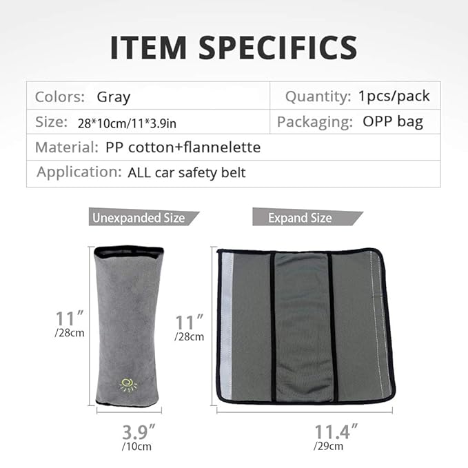 Gray Seat Belt Pillow for Kids 2PC, Seatbelt Pillow for Child Travel, Seat Belt Pillow for Toddler Head Protector, Shoulder Pad for Car Safety Seatbelt, Car Sleeping Seat Belt Pillow Support