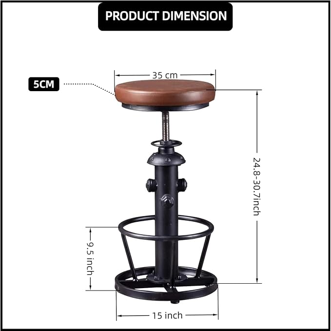 Farmhouse Bar Stools Swivel PU Seat 24-30inch Counter Height Adjustable Kitchen Island Dinning Stool Guest Chair Fire Hydrant Design