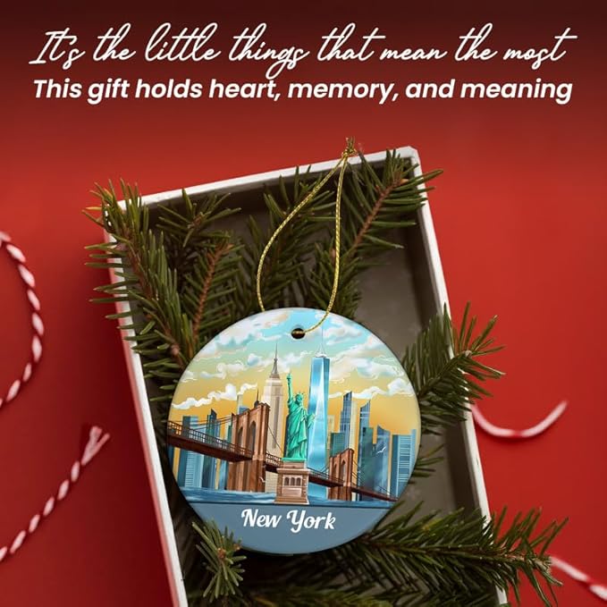 FLAGWIX New York Christmas Ornament 2025 - Ceramic Ornaments for Tree Decorations - Christmas Decortions Indoor, New York Gifts for Men Women, Statue of Liberty Ornament Gifts for Women Family Friends