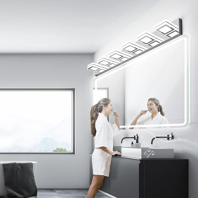 Ralbay Modern 6 Light Vanity Light Chrome Bathroom Vanity Lighting Fixtures Over Mirror Acrylic Up and Down Chrome Bathroom Wall Mounted Lights