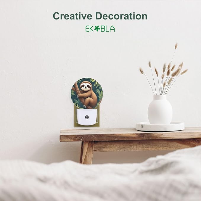 EKOBLA Sloth Plug-in Night Light, Adorable Jungle Animal LED Nightlight with Auto Sensor for Bedroom, Bathroom & Kitchen