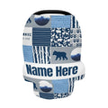 Personalized Woodland Bear Blue Baby Car Seat Cover for Babies with Name, Custom Baby Car Seats Canopy for Boys Girls, Nursing Breastfeeding Stroller Covers Infant Car Seat Blanket for Newborn