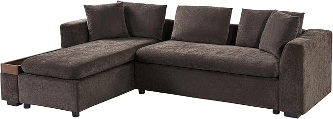 Ball & Cast Modular L-Shaped Sectional Sofa with Storage - 93.8" Chenille Fabric Couch, Deep Seating & Matching Pillows, Modern Living Room Furniture,Brown