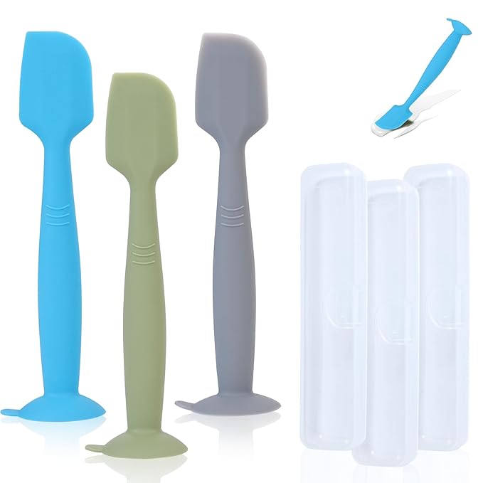 babove Baby Diaper Cream Spatula Applicator 3 Pack(with 3 Travel Case), Butt Paste Spatula Soft Silicone,Diaper Rash Cream Applicator, Baby Essentials Must Haves Newborn Stuff (Green Grey Azure)