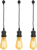 Kiven H-Type Wire Track LightPendants, 23.6 Inch Cord Length Black Weave Rope, Restaurant DecorativePendant Light Industrial Pendant Lamp 3 Pack,Bulb Not Included（Matte Black）