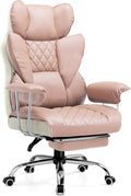 COMHOMA Big and Tall Office Chair, High Back Leather Gaming Chair with Footrest, Executive Ergonomic Office Chairs with Pocket Spring Lumbar Support and with Outward Fixed Soft Armrests