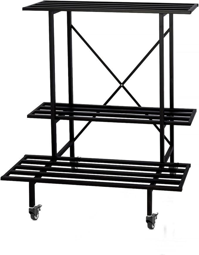 Zhongma 3 Tier Metal Heary Duty Plant Stand with Wheels, 35.43 L x 17.5 W x 38.6H . Space saving Plant Stand