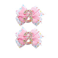 Birthday Hair Clips for Baby Girls - 2Pc Pink Sprinkle Bow Hair Clips for 3rd Birthday Glitter Ice Cream Baby Bow Party Decorations for Girls Toddlers Hair Accessories (Pink-3 Years)